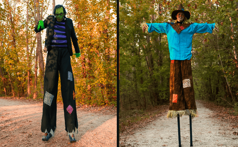 frankenstein on stilts and scarecrow on stilts