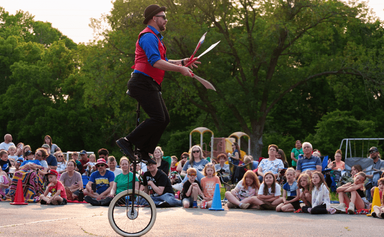 Unicyclist at a circus event in Edwardsville