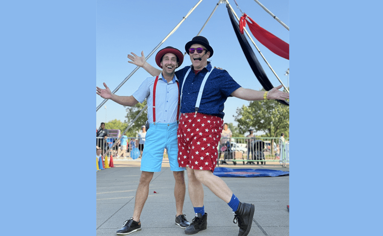 Patriotic red, white and blue jugglers